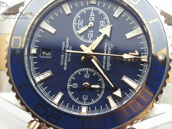 0101 Seamaster Pro Chrono SS RG OM Best Edition Blue Ceramic Blue Dial On SS RG Bracelet A Snug 8129